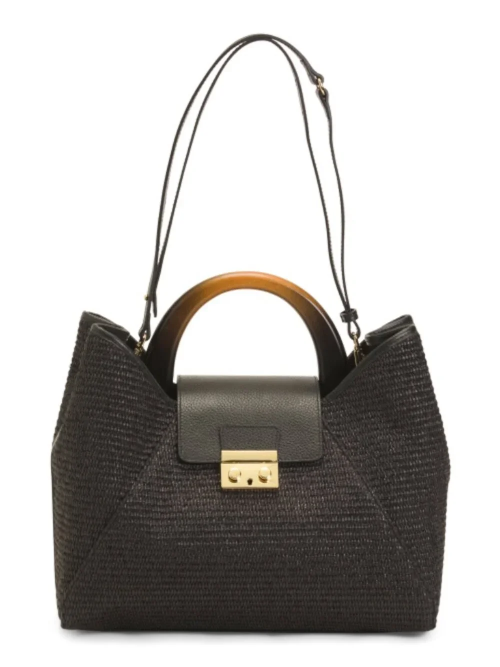 CLAUDIA Black Made In Italy Straw Wide Handle Satchel